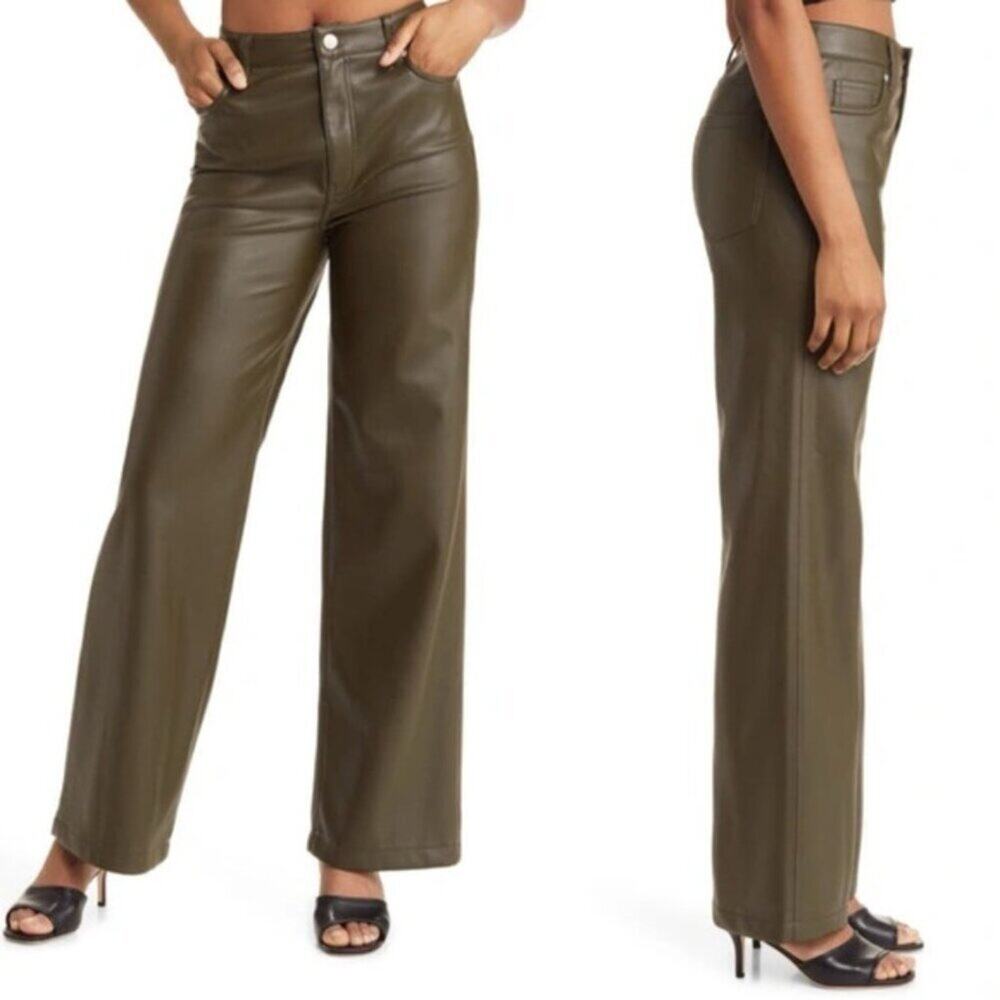 Blank NYC Franklin Womens 26 High Waist Wide Leg Green Vegan Leather Pants NWT
